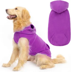 EXPAWLORER Dog Hoodie with Pocket, Polar Fleece Dog Sweatshirt Fall Cold Winter Sleeveless Sweater with Hood, Warm Cozy Pet Clothes for Small to Large Dogs Boys and Girls (Purple, XL)