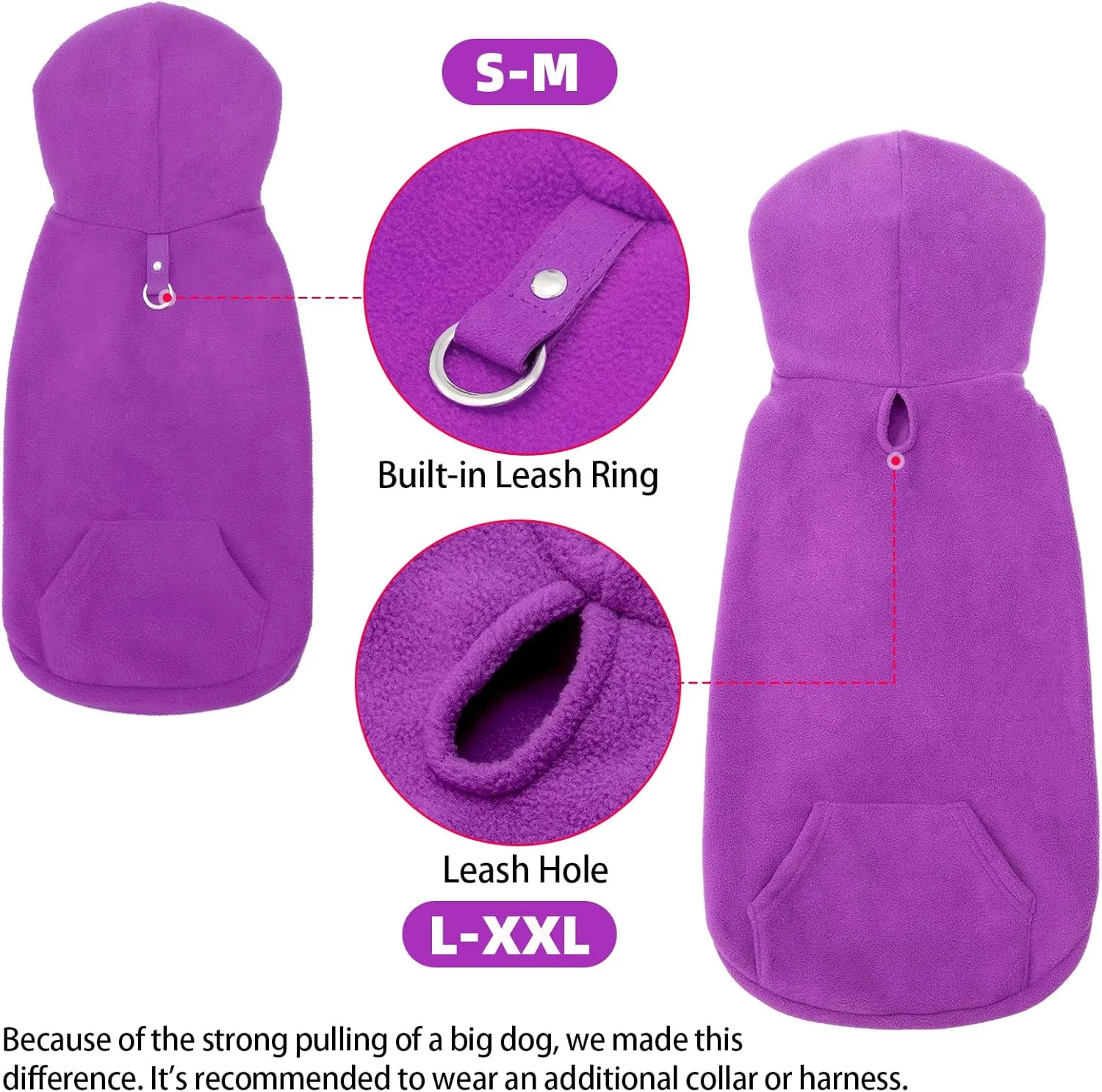 EXPAWLORER Dog Hoodie with Pocket, Polar Fleece Dog Sweatshirt Fall Cold Winter Sleeveless Sweater with Hood, Warm Cozy Pet Clothes for Small to Large Dogs Boys and Girls (Purple, XL)