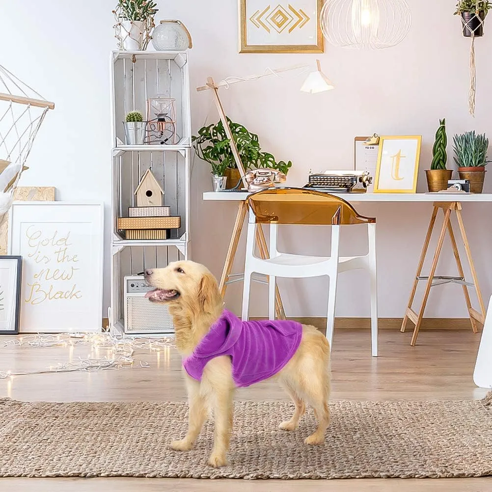 EXPAWLORER Dog Hoodie with Pocket, Polar Fleece Dog Sweatshirt Fall Cold Winter Sleeveless Sweater with Hood, Warm Cozy Pet Clothes for Small to Large Dogs Boys and Girls (Purple, XL)