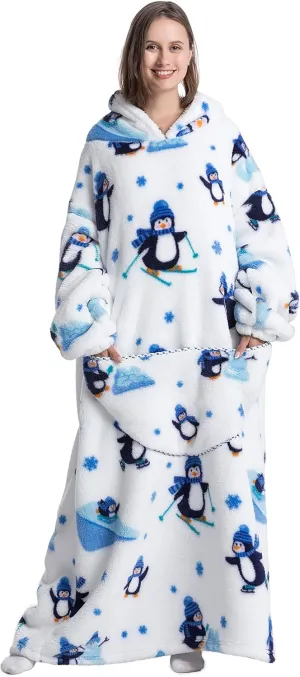 Extra Long Blanket Hoodie Oversized Hoodie Blanket Long Wearable Blanket Hoodie for Adults Snuggle Blankets