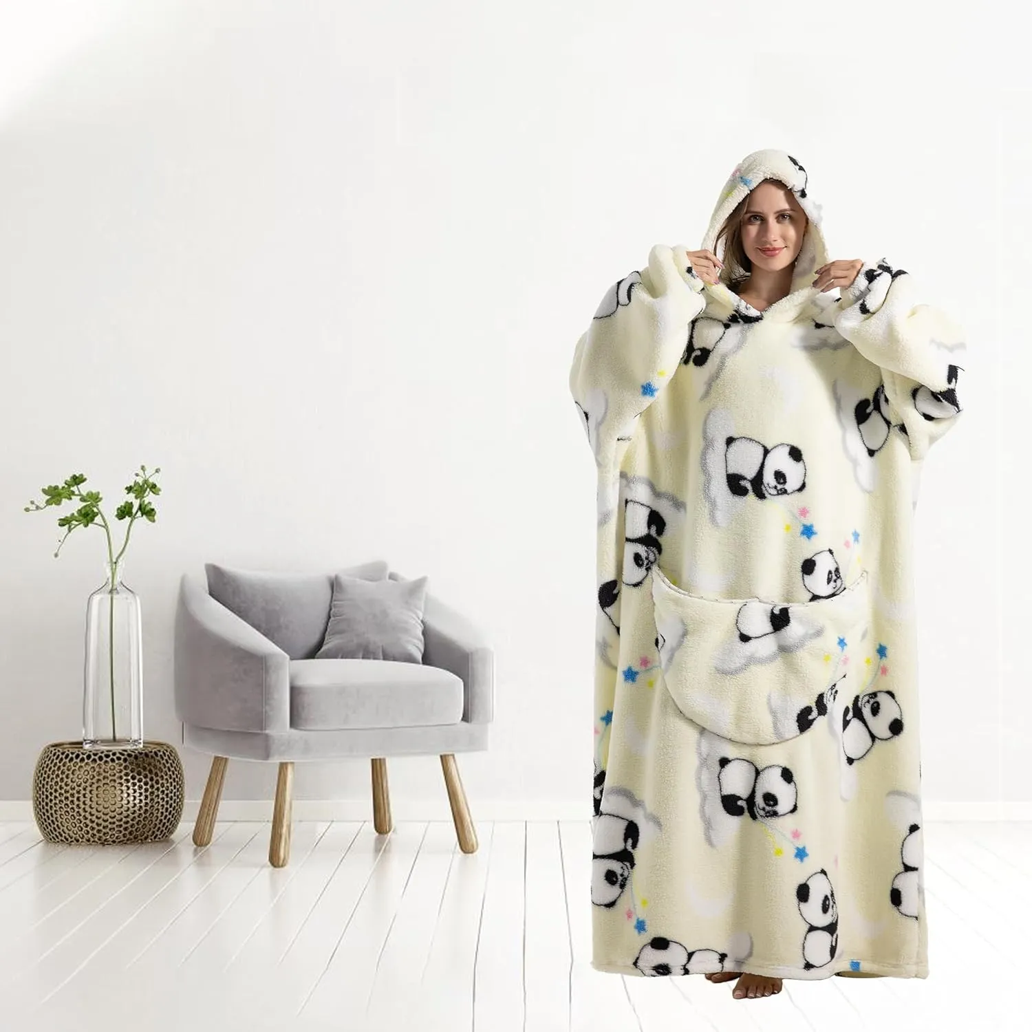 Extra Long Blanket Hoodie Oversized Wearable Blanket for Adults Snuggle Blankets