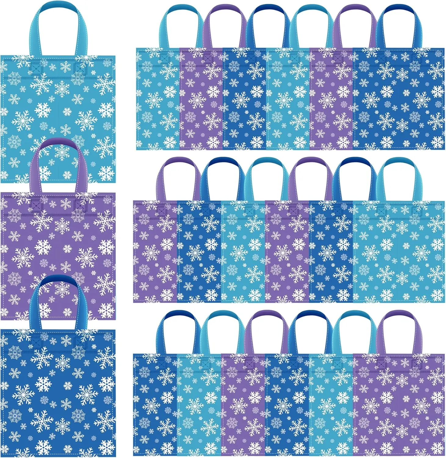 Faccito 24 Pcs Snowflake Gift Bags Frozen Party Favor Christmas Winter Candy Treat Non Woven Bags with Handle for Winter Frozen Christmas Party Supplies Decorations