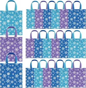 Faccito 24 Pcs Snowflake Gift Bags Frozen Party Favor Christmas Winter Candy Treat Non Woven Bags with Handle for Winter Frozen Christmas Party Supplies Decorations