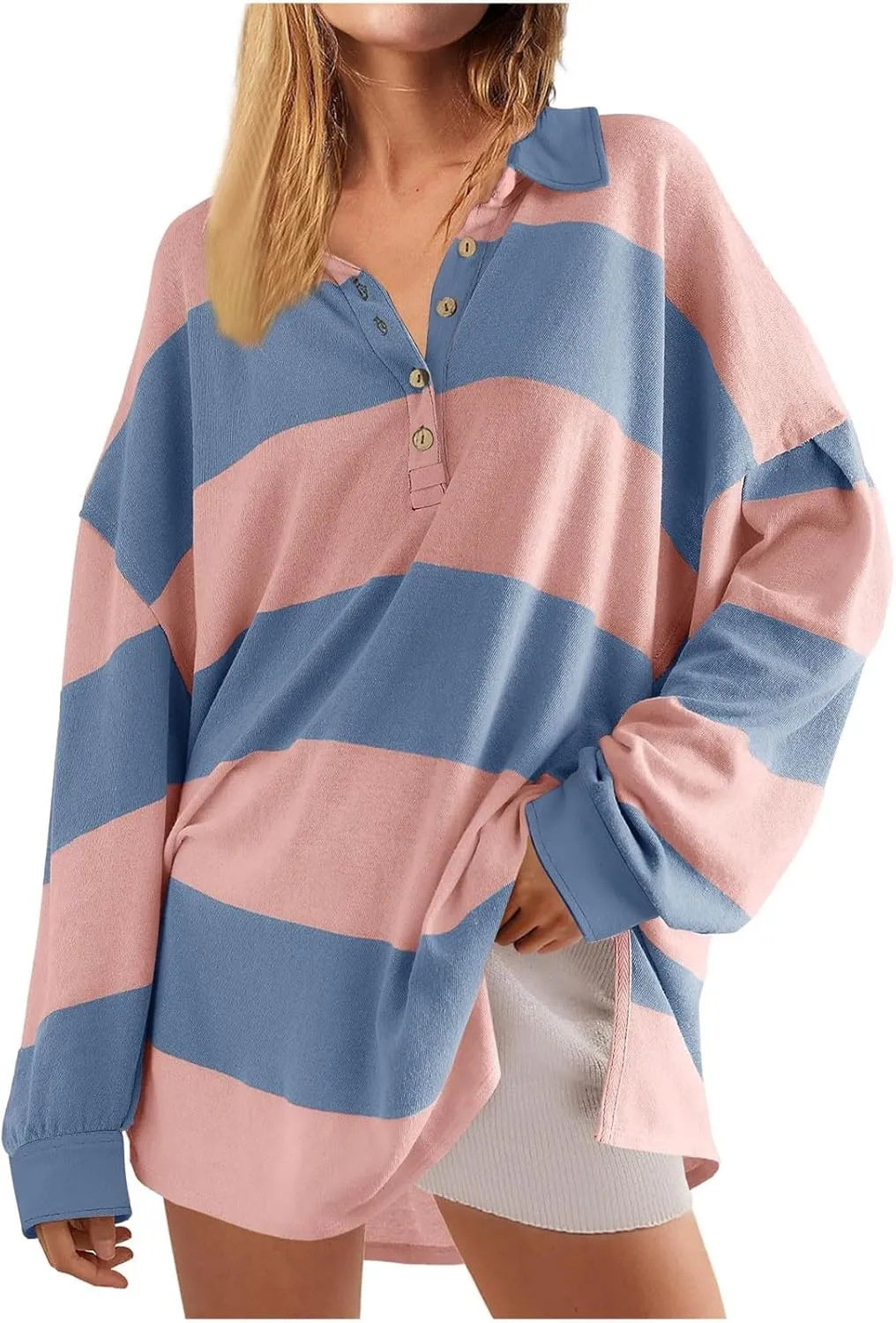 Fall Shirts for Women Long Sleeve Striped Button Down Sweatshirts Causal Fashion Pullover Blouses Plus Size Tops Tees