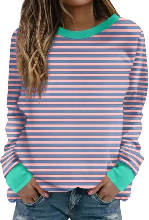 Fall Sweatshirts for Women Fashion 2024 Oversized Crewneck Striped Long Sleeve Shirts Hoodies Preppy Top Y2K Outfits