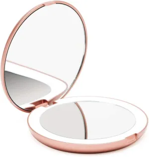 Fancii LED Lighted Travel Makeup Mirror, 1x/10x Magnification - Daylight LED, Compact, Portable, Large 5" Wide Illuminated Folding Mirror (Lumi) - Rose Gold