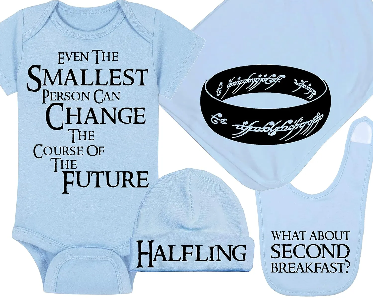 Fantasy Movie Baby Onesie - Even The Smallest Person Can Change The Course Of The Future (3-6 Month - Blue Fabric - Black Design)