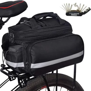 Farway Bike Bag Bicycle Rack Bag Waterproof Bicycle Rear Trunk Bag Shoulder Strap Panniers Bike Accessories, Reflective Trim,Zipper Pockets & Bottle Case with Bicycle Repair (Black A)