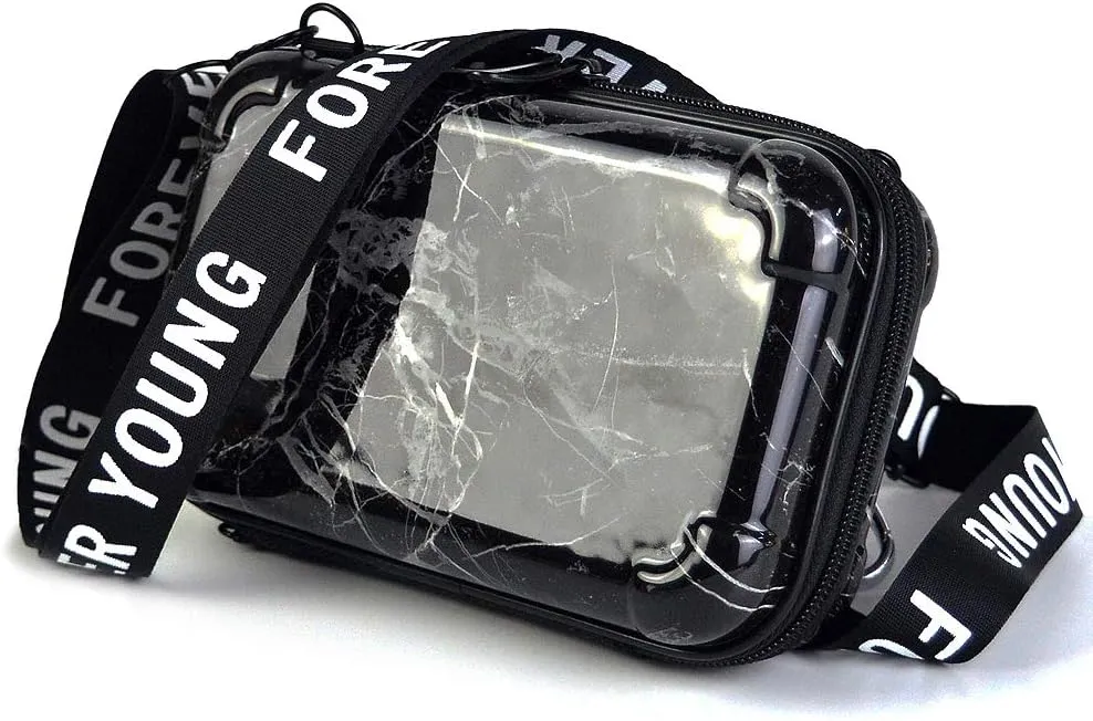 Fashion Portable Mini Hard Case Wristlet Crossbody Handbag for Women Storage Box Travel Bag Makeup Cosmetic Case (Black Marble)