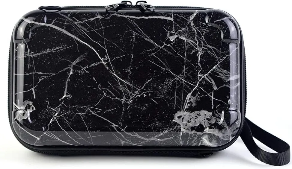 Fashion Portable Mini Hard Case Wristlet Crossbody Handbag for Women Storage Box Travel Bag Makeup Cosmetic Case (Black Marble)