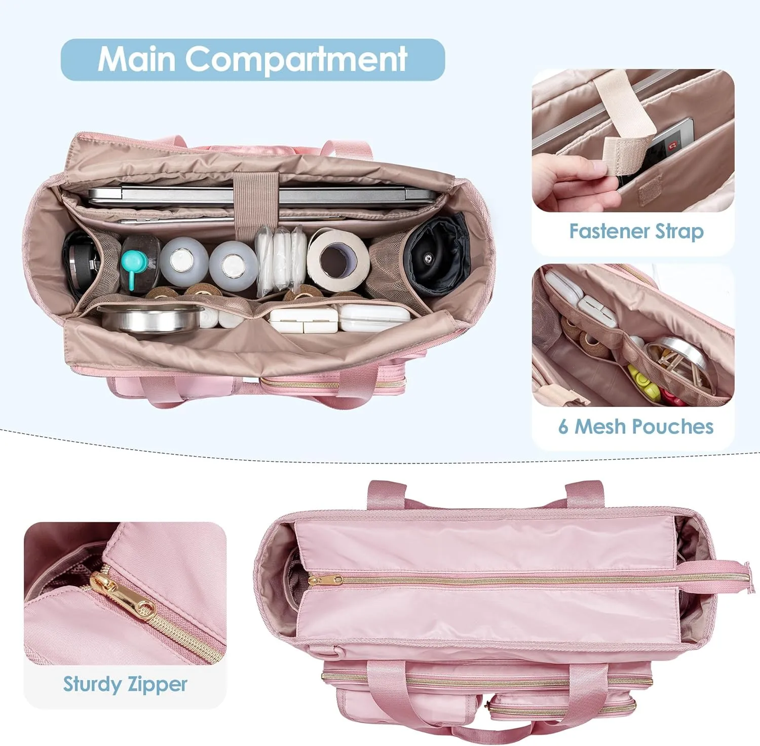 Fasrom Nurse Bag with 15.6 Inch Laptop Sleeve, Medical Tote for Nursing Essentials, Pink (Patent Design, Empty Bag Only)