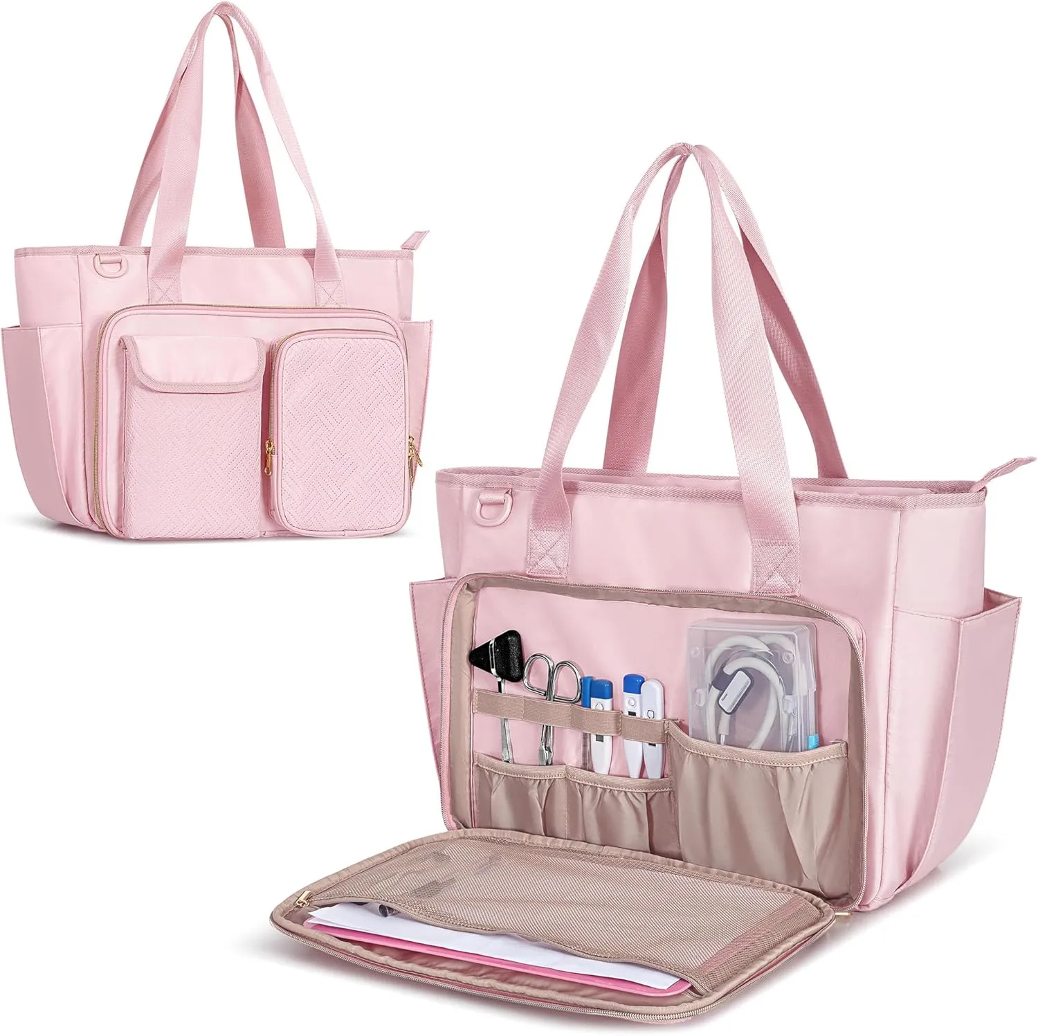 Fasrom Nurse Bag with 15.6 Inch Laptop Sleeve, Medical Tote for Nursing Essentials, Pink (Patent Design, Empty Bag Only)