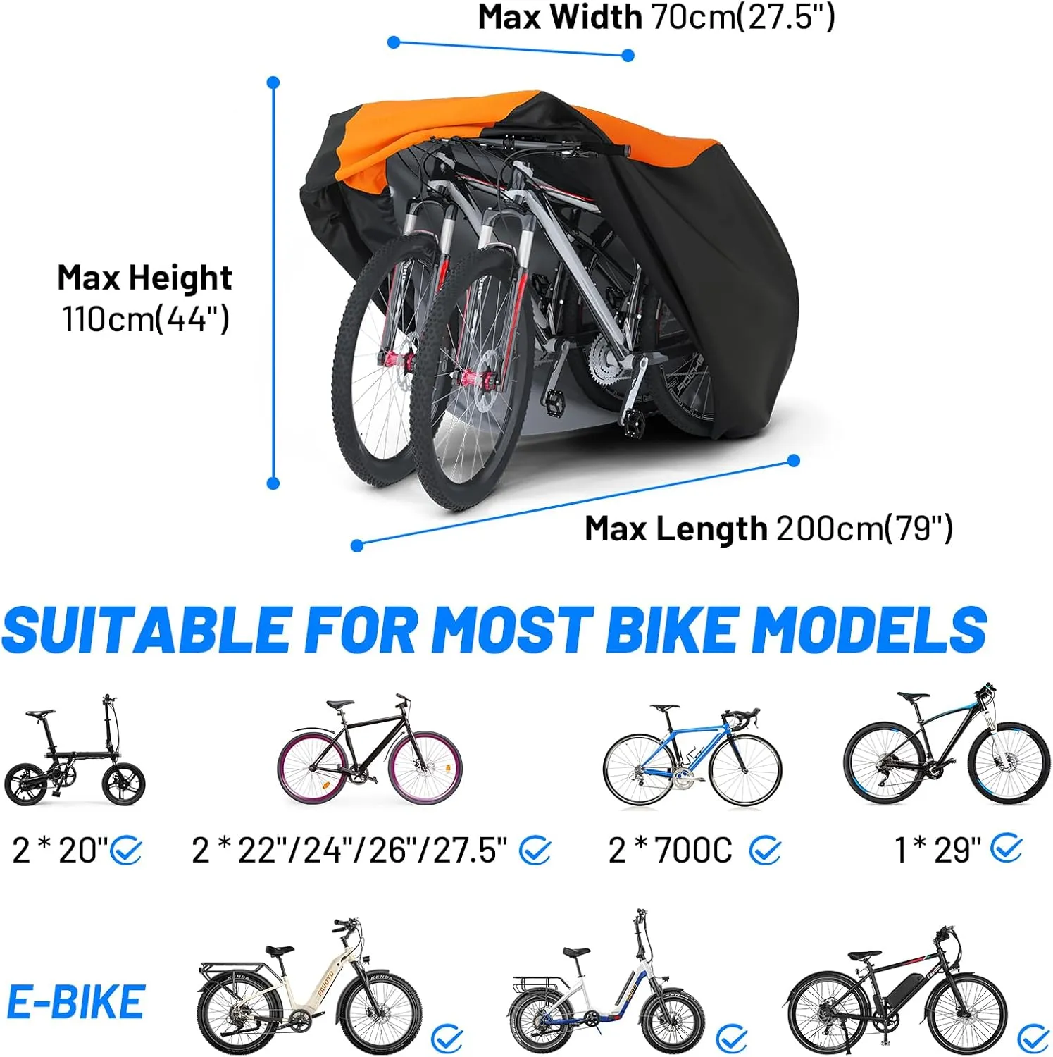 Favoto Bike Cover Waterproof Outdoor Bicycle Cover Thicken Oxford Windproof UV Snow Rustproof with Lock Hole Storage Bag for Mountain Road Bike City Bike Beach Cruiser Bike, Mid-Orange