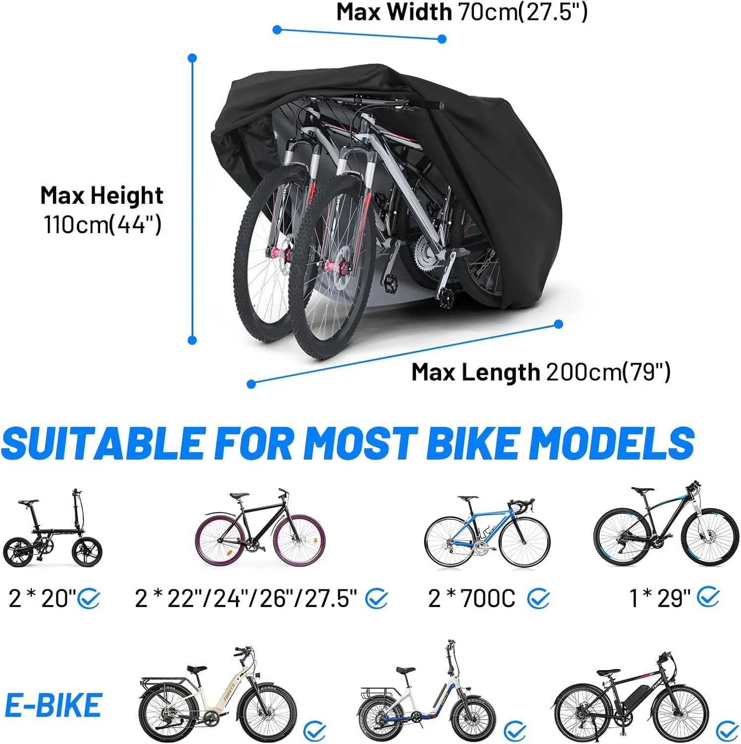 Favoto Bike Cover Waterproof Outdoor Storage for 1 or 2 Bikes Bicycle Cover Heavy Duty Rain Sun UV Dust Wind Proof with Storage Bag Bike Tarp for EBike Mountain Road City Bike, Black