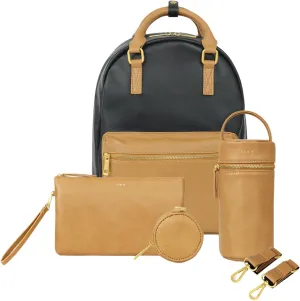 FAWN DESIGN Diaper Pack Ultimate Bundle (Classic Backpack with Contemporary Diaper Bag Features) (Black/Tan Bundle)