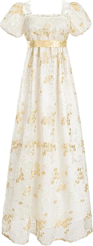 FCCAM Womens Regency Dresses Costume Empire Waist Dress Victorian Ball Gown 1800s Regency Era Dress