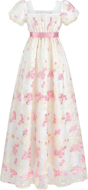 FCCAM Womens Regency Dresses Costume Empire Waist Dress Victorian Ball Gown 1800s Regency Era Dress