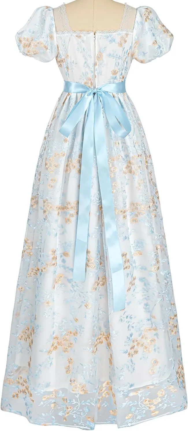 FCCAM Womens Regency Dresses Costume Empire Waist Dress Victorian Ball Gown 1800s Regency Era Dress