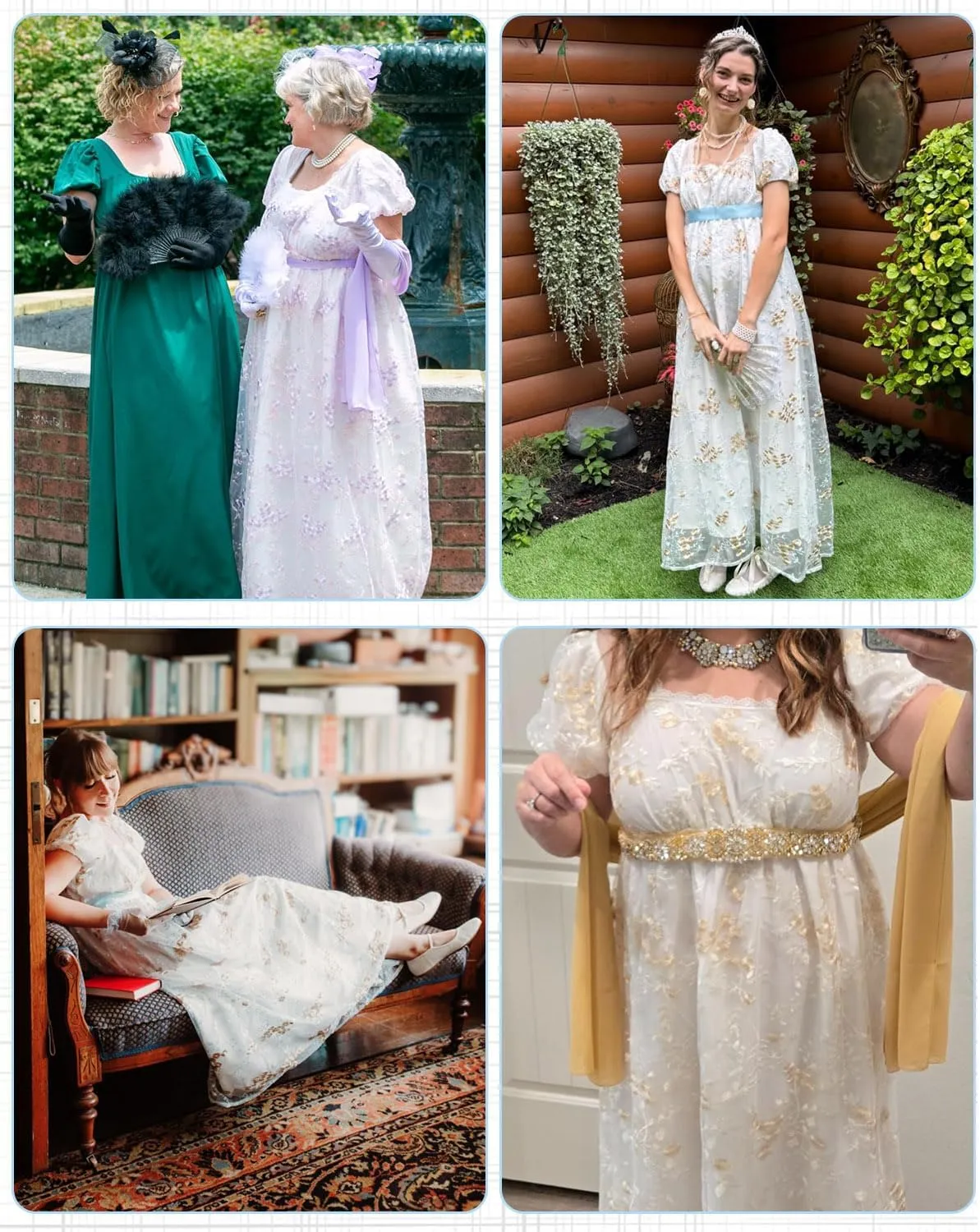 FCCAM Womens Regency Dresses Costume Empire Waist Dress Victorian Ball Gown 1800s Regency Era Dress