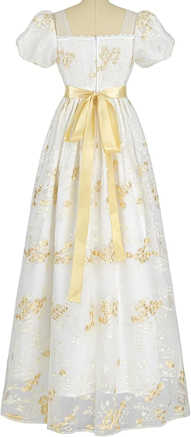 FCCAM Womens Regency Dresses Costume Empire Waist Dress Victorian Ball Gown 1800s Regency Era Dress