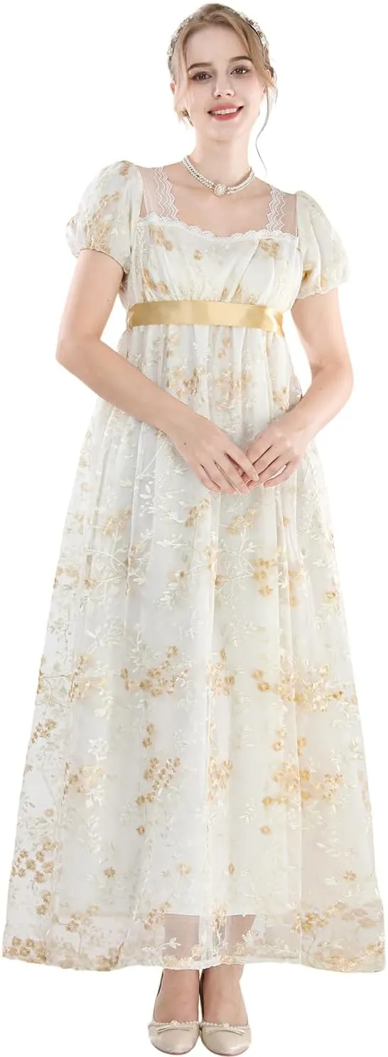 FCCAM Womens Regency Dresses Costume Empire Waist Dress Victorian Ball Gown 1800s Regency Era Dress