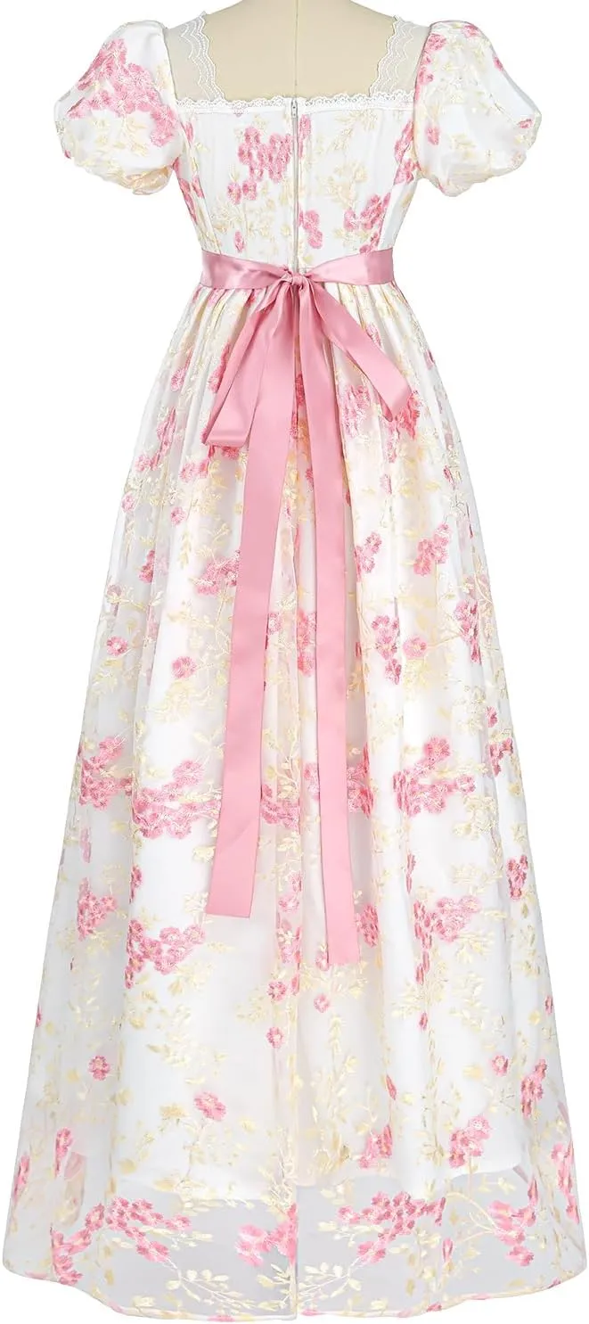 FCCAM Womens Regency Dresses Costume Empire Waist Dress Victorian Ball Gown 1800s Regency Era Dress