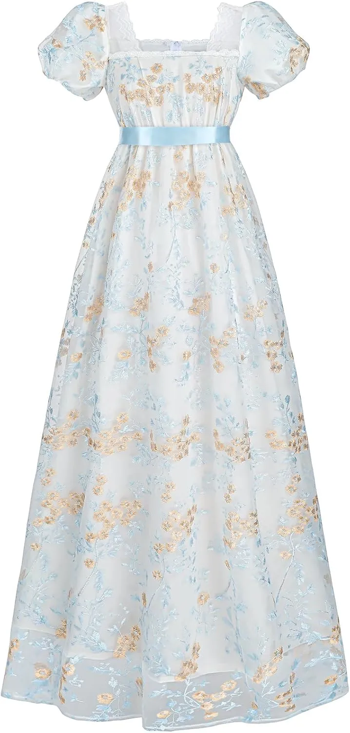 FCCAM Womens Regency Dresses Costume Empire Waist Dress Victorian Ball Gown 1800s Regency Era Dress