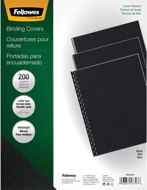 Fellowes Binding Linen Presentation Covers, Letter, Black, 200 Pack (5217001), Black Linen