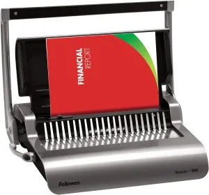Fellowes Quasar  Binding Machine for Office - 21-Hole, 500 Sheet Manual Paper Punch Comb Binder Machine with Starter Kit 10 Comb Bindings - Ideal for Office Use - Silver