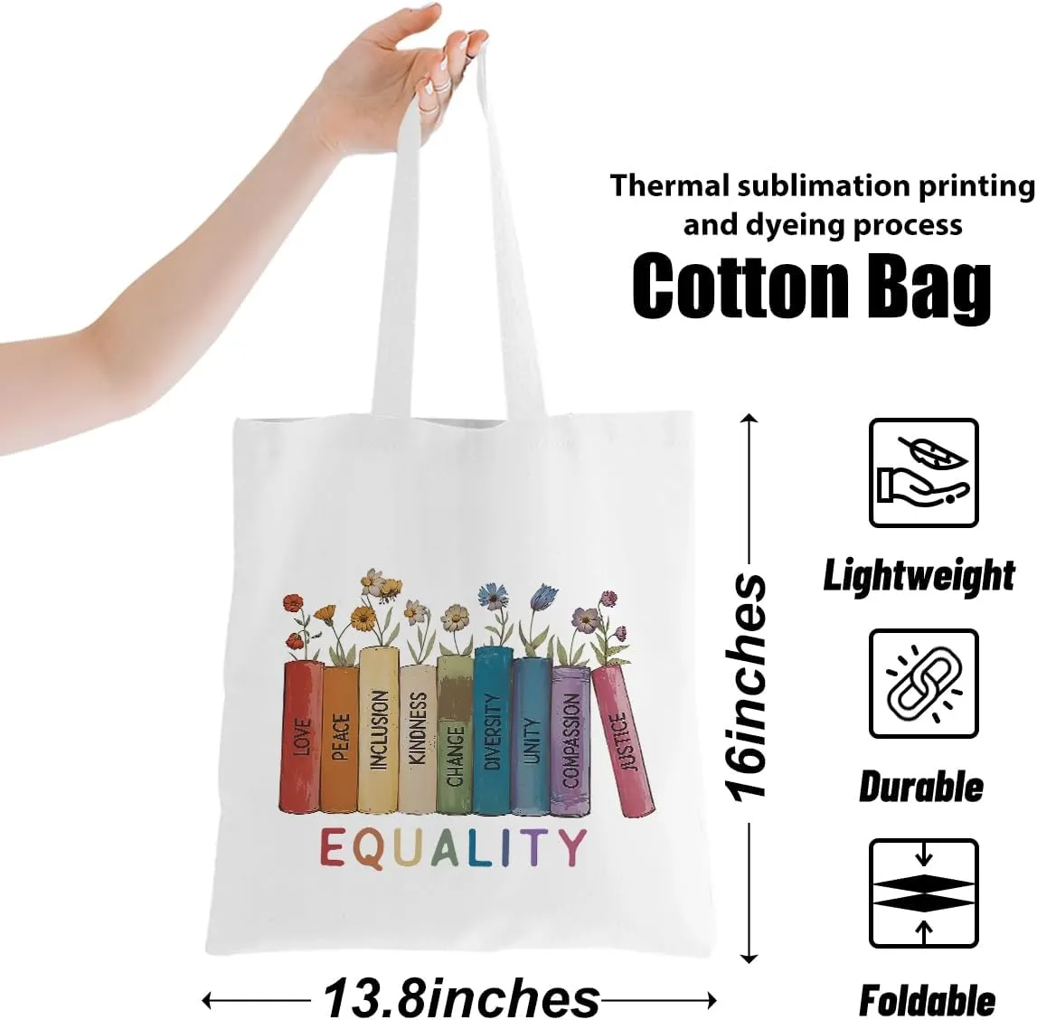 Feminist Pride Tote Bag - Equality Reusable Grocery Bags, Witchy Gifts for Women, Weekender Bag