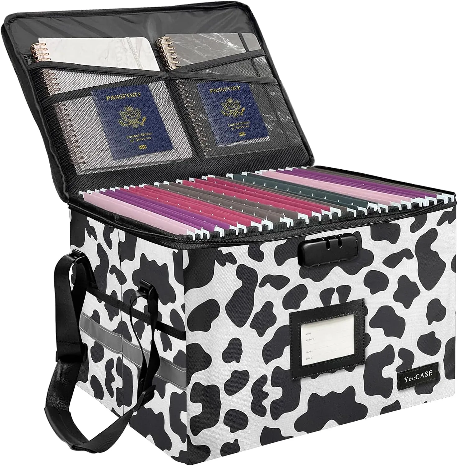 File Box with Lock, File Storage Organizer Box with Mesh Pockets, Portable with Handle Document Safe Collapsible File Cabinets for Home Office for Hanging Letter/Legal Folder