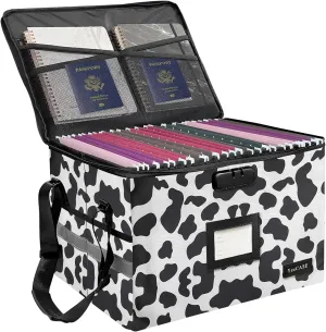 File Box with Lock, File Storage Organizer Box with Mesh Pockets, Portable with Handle Document Safe Collapsible File Cabinets for Home Office for Hanging Letter/Legal Folder