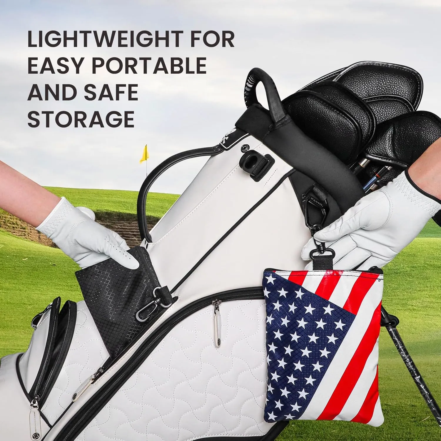 FINGER TEN Golf Pouch Bag for Valuables Tee Color with 4 Golf Pencil Pack, Zippered Pocket Gear Clip Hook to Bag