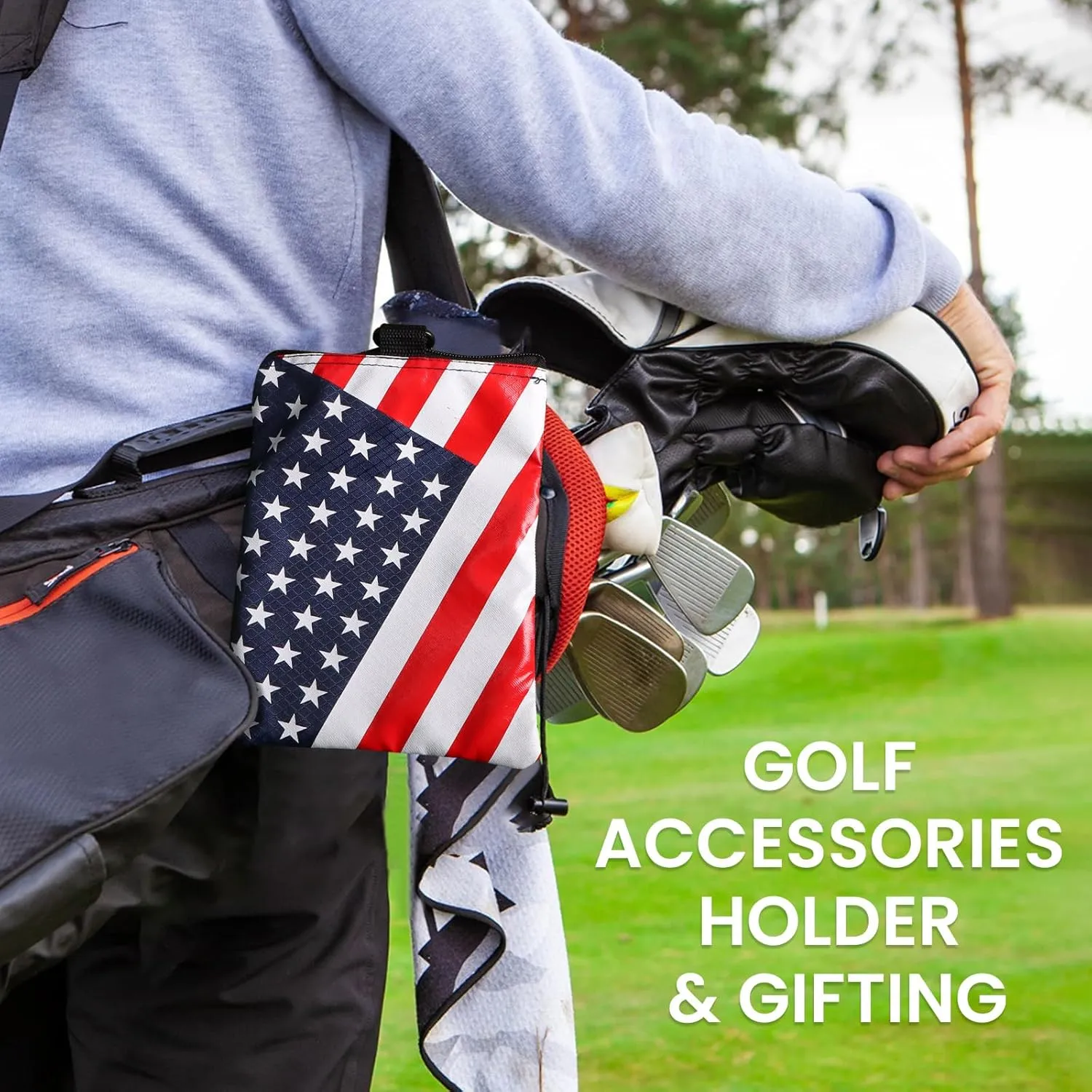 FINGER TEN Golf Pouch Bag for Valuables Tee Color with 4 Golf Pencil Pack, Zippered Pocket Gear Clip Hook to Bag