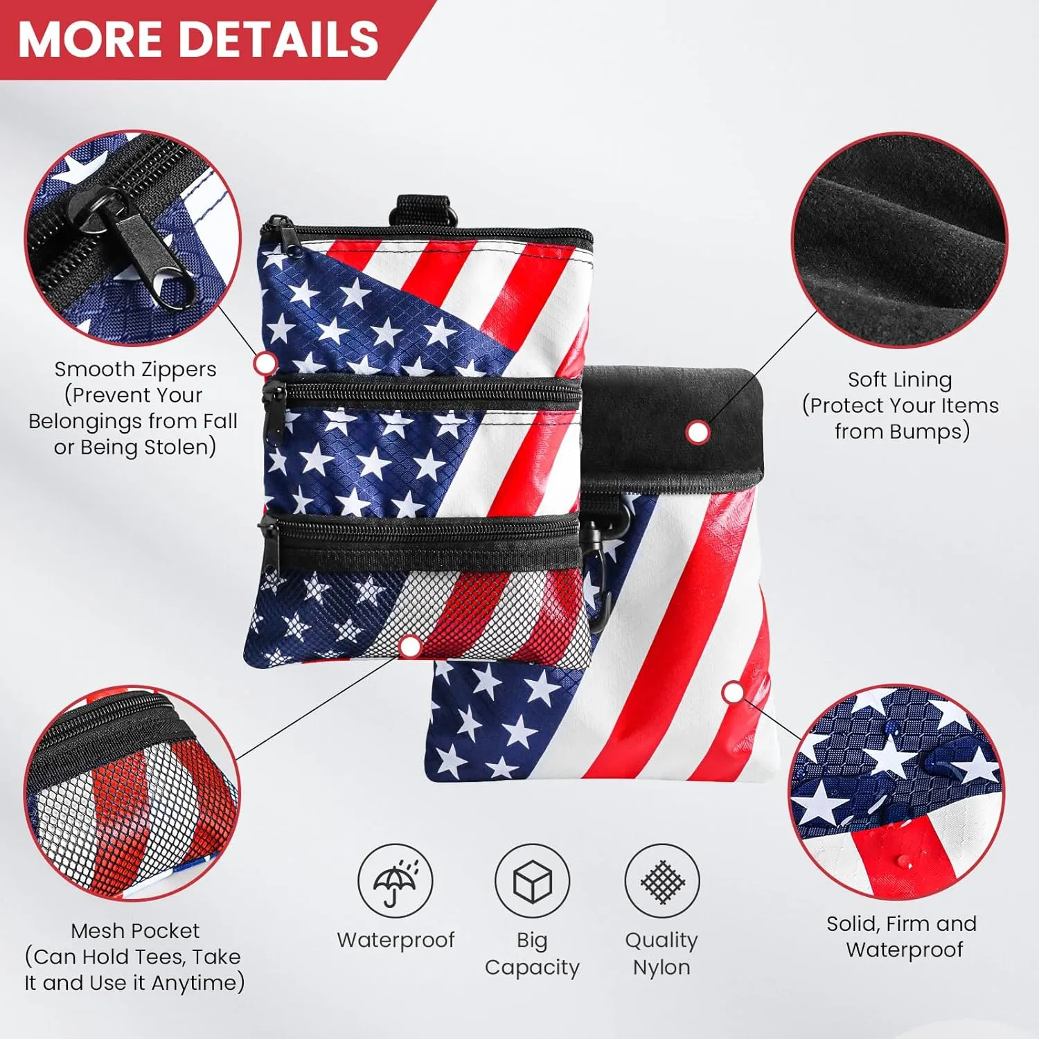FINGER TEN Golf Pouch Bag for Valuables Tee Color with 4 Golf Pencil Pack, Zippered Pocket Gear Clip Hook to Bag