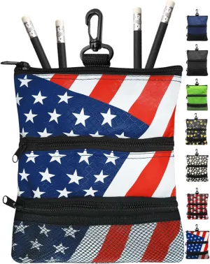 FINGER TEN Golf Pouch Bag for Valuables Tee Color with 4 Golf Pencil Pack, Zippered Pocket Gear Clip Hook to Bag