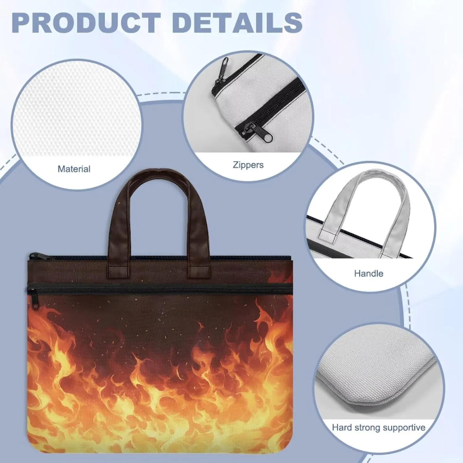 Fire Canvas File Bag A4 Foldable with Handle File Zipper Document Bag Folder Briefcase Suitable for Project Meeting Office Travel Multipurpose Folder