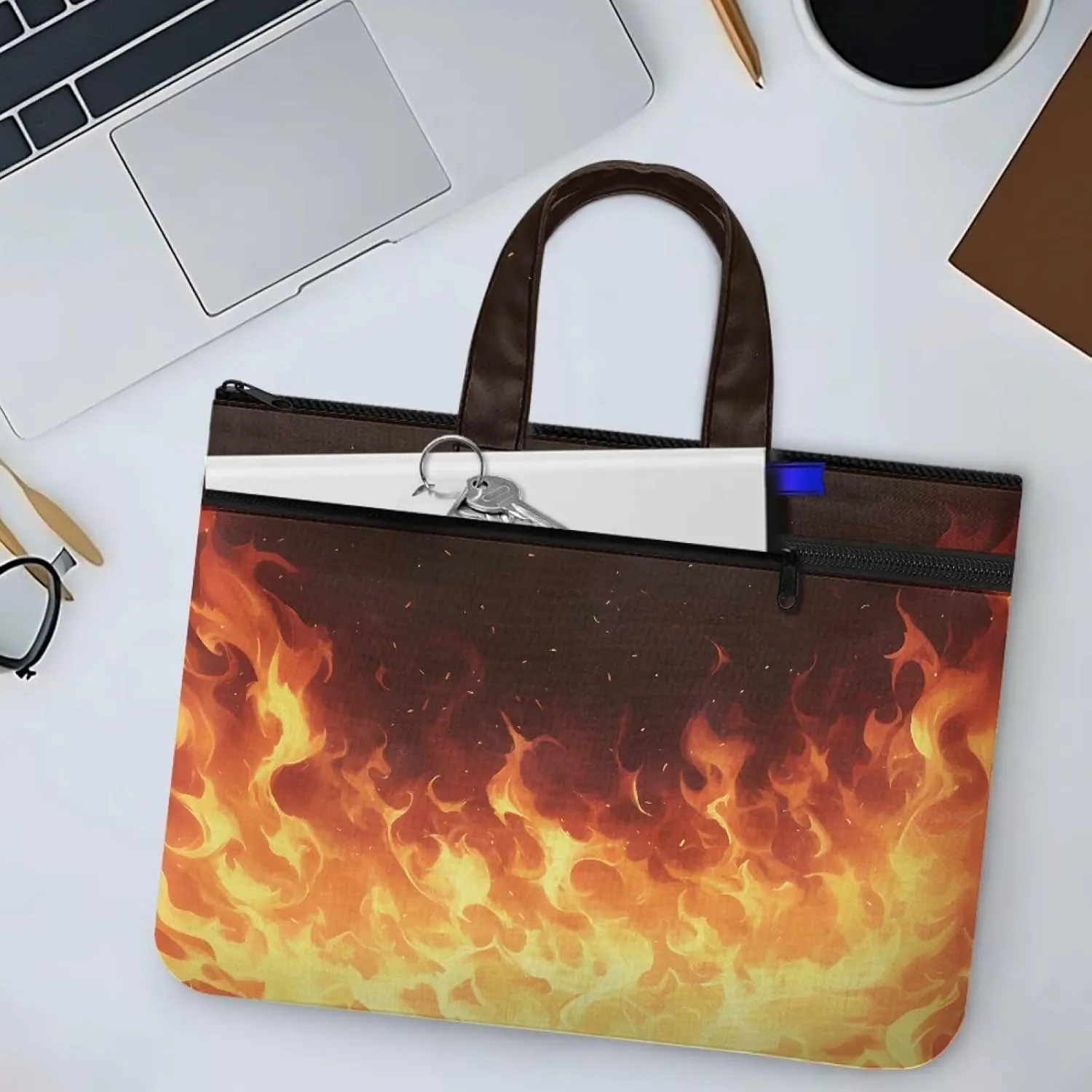 Fire Canvas File Bag A4 Foldable with Handle File Zipper Document Bag Folder Briefcase Suitable for Project Meeting Office Travel Multipurpose Folder