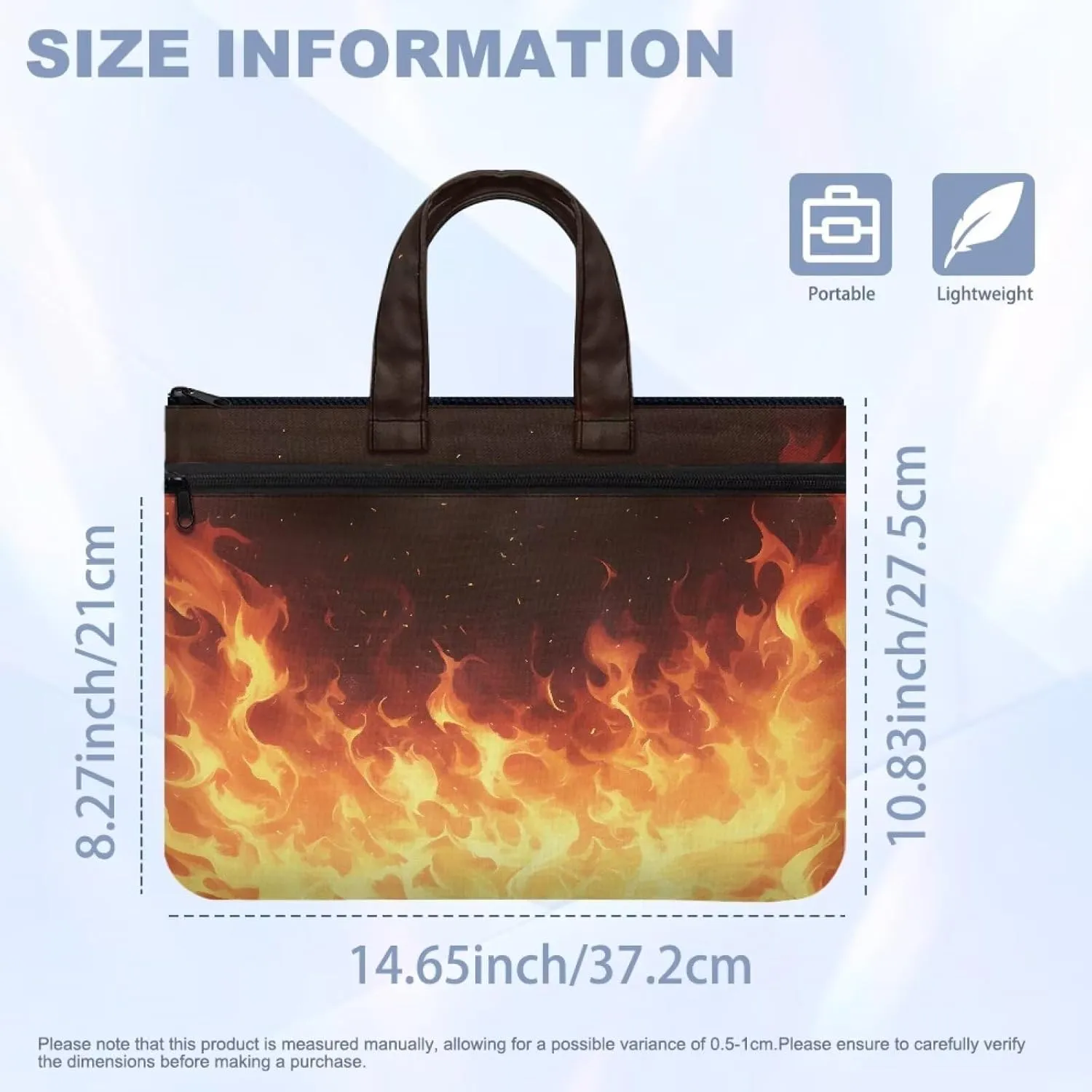 Fire Canvas File Bag A4 Foldable with Handle File Zipper Document Bag Folder Briefcase Suitable for Project Meeting Office Travel Multipurpose Folder