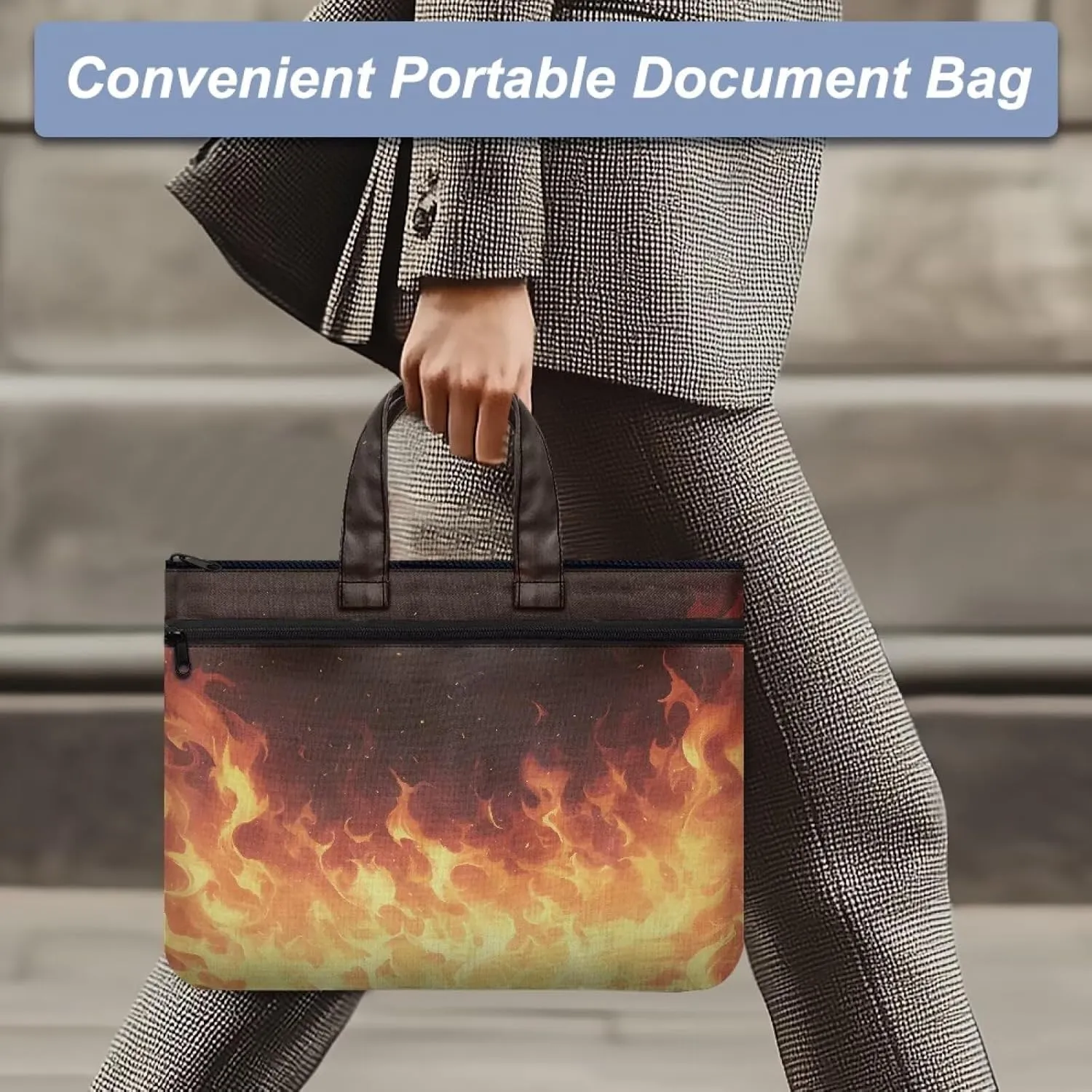 Fire Canvas File Bag A4 Foldable with Handle File Zipper Document Bag Folder Briefcase Suitable for Project Meeting Office Travel Multipurpose Folder
