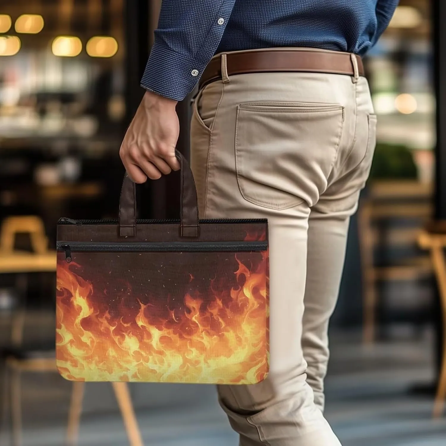 Fire Canvas File Bag A4 Foldable with Handle File Zipper Document Bag Folder Briefcase Suitable for Project Meeting Office Travel Multipurpose Folder