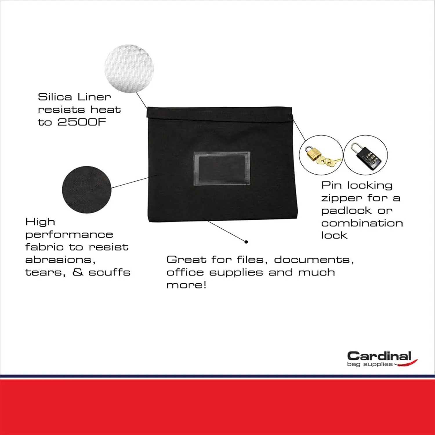 Fire Resistant and Water Repellent Document Bag, 14 x 11 Inch (Black)