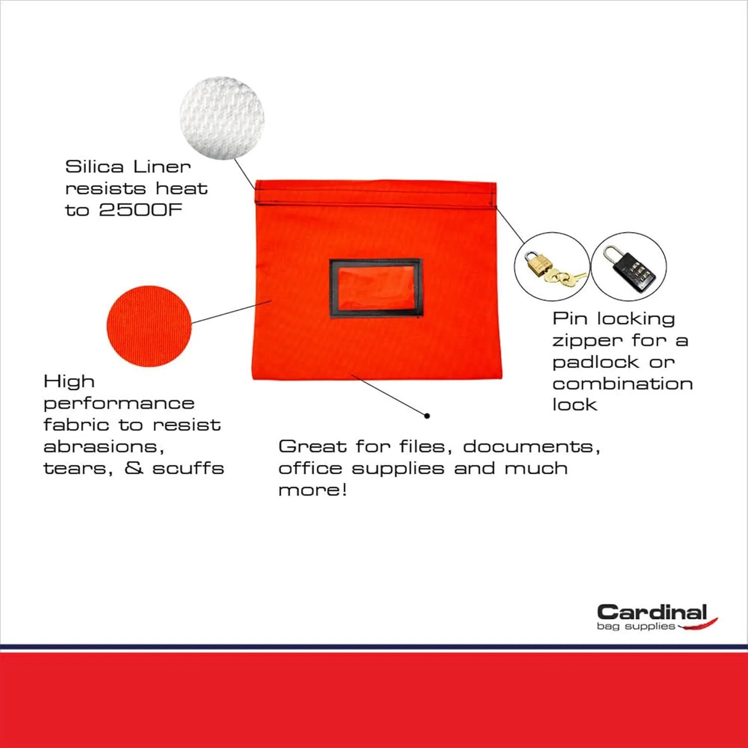 Fire Resistant and Water Repellent Document Bag, 14 x 11 Inch (Orange)