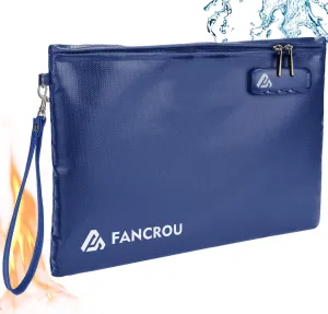 Fireproof Cash & Document Bag with Lock - 6400℉ Fire/Smell Proof Protection, 14.5" x 11.5" Blue Banker Bag for Money, Valuables & Emergency Storage
