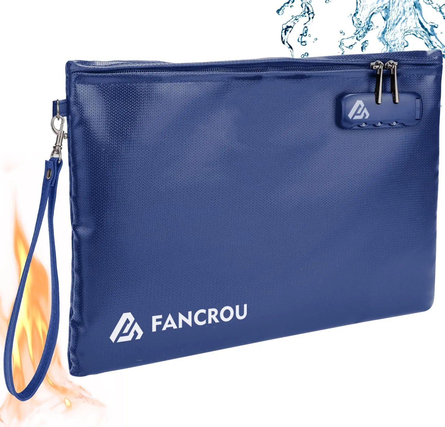 Fireproof Cash & Document Bag with Lock - 6400℉ Fire/Smell Proof Protection, 14.5" x 11.5" Blue Banker Bag for Money, Valuables & Emergency Storage