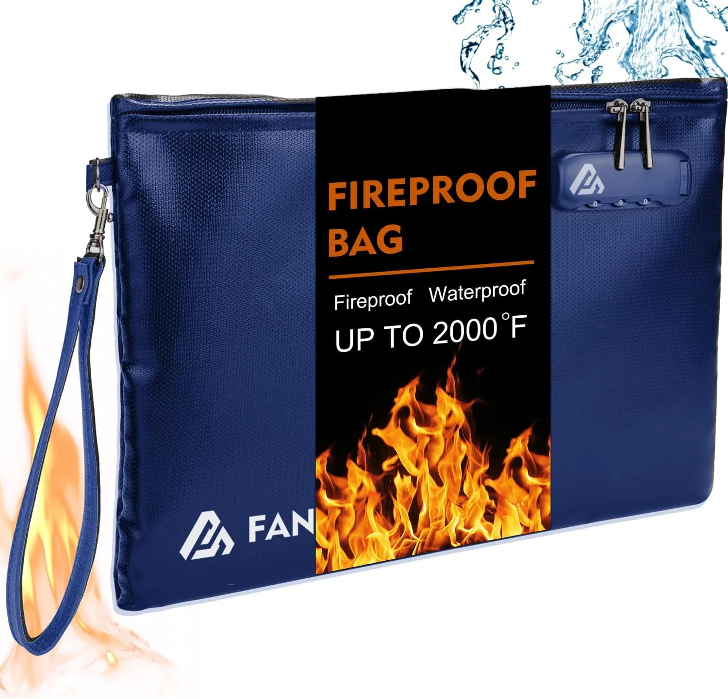 Fireproof Cash & Document Bag with Lock - 6400℉ Fire/Smell Proof Protection, 14.5" x 11.5" Blue Banker Bag for Money, Valuables & Emergency Storage