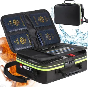 Fireproof Document Bag (16 x 11 x 5 inch) with Lock & Reflective Strip, Fireproof Document Lock Box with Shoulder Strap, Multi-Layer Important Document Safe Storage, Fire Safe File Organizer