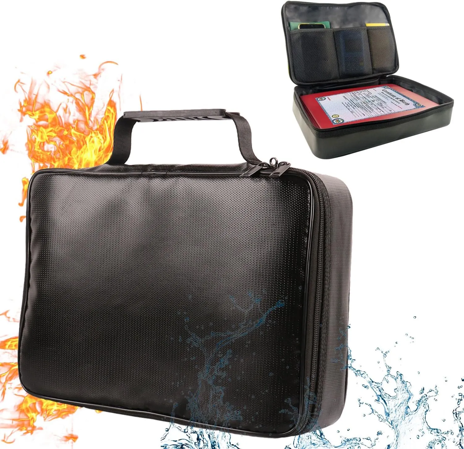 Fireproof Document Bag Home Office Travel Fireproof Safe Storage Pouch with Zipper for A4 Document Cash Money Valuables Jewelry Passport Currency Keys Tablet (black 34 * 23 * 8cm)