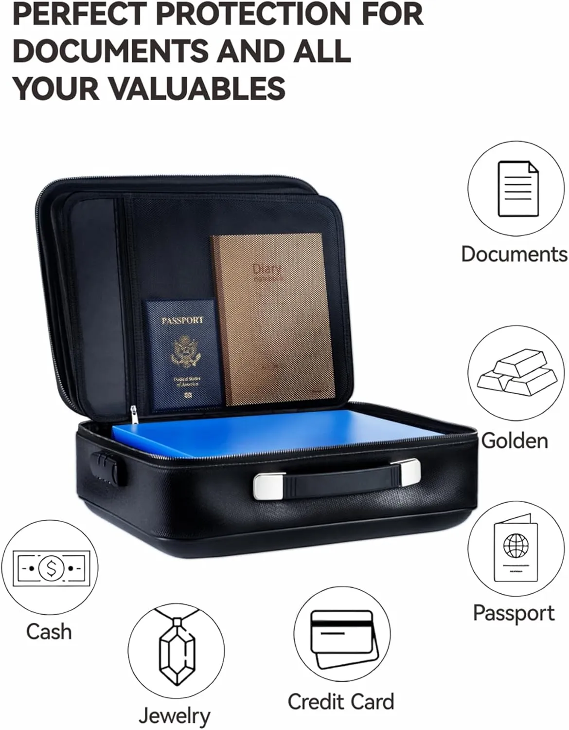 Fireproof Document Box 8 Layer File Organizer Box with Lock. Important Document with File Folder, Laptop, Portable Travel Safe