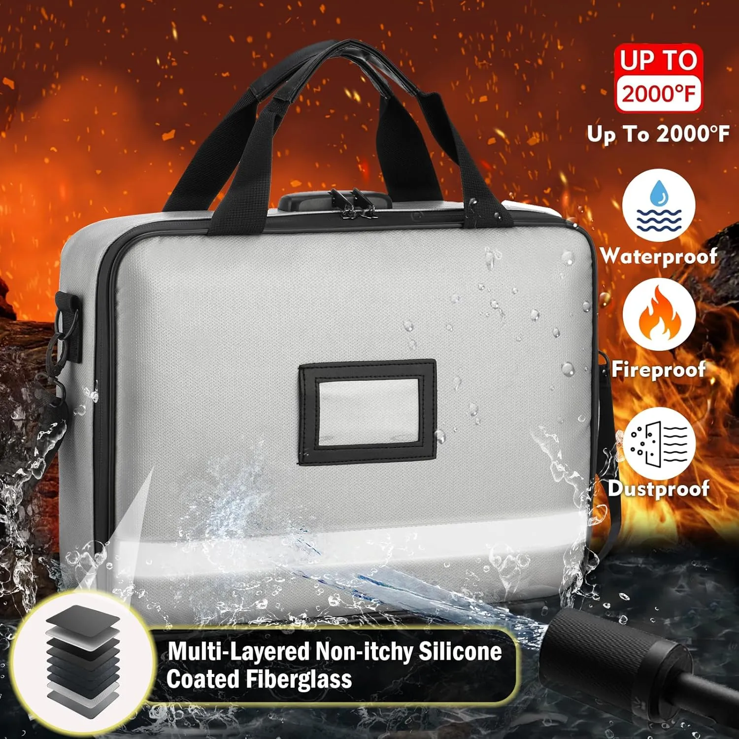 Fireproof Document Box, Waterproof Portable Home Lockable Important File Certificate Organizer, Family Emergency Storage Organizer Safe Travel Zipper Bag, Gift for Him, Grey